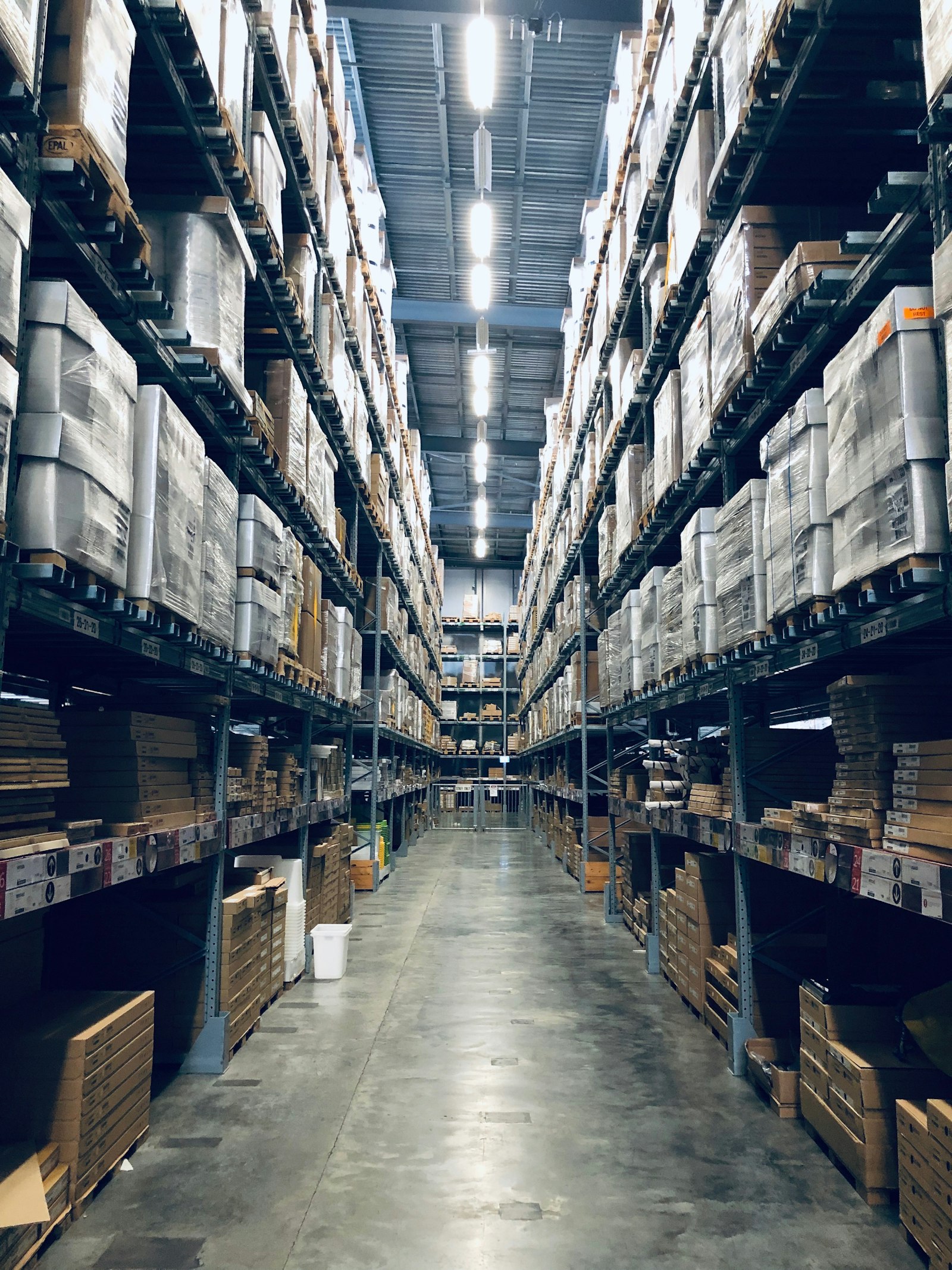 Warehouse shelving stocked with inventory
